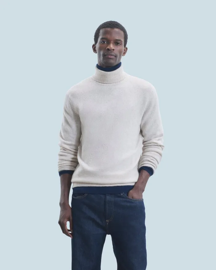 From Future Cashmere Sweaters Men Thick Basic Turtleneck Sweater Beige Moulin