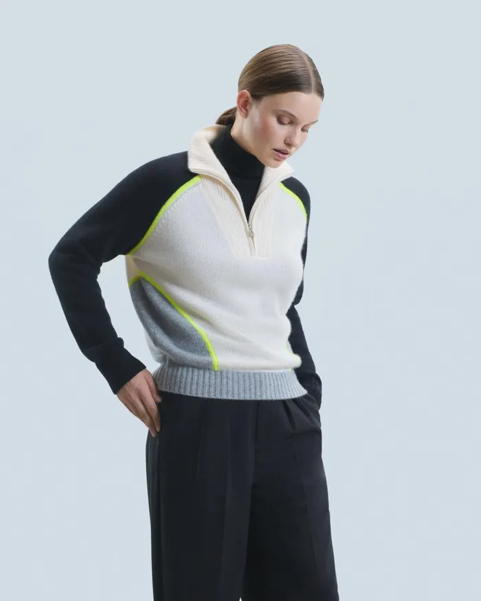 From Future Cashmere Sweaters Women Bicolor Quarter Zip Neck Sweater Black