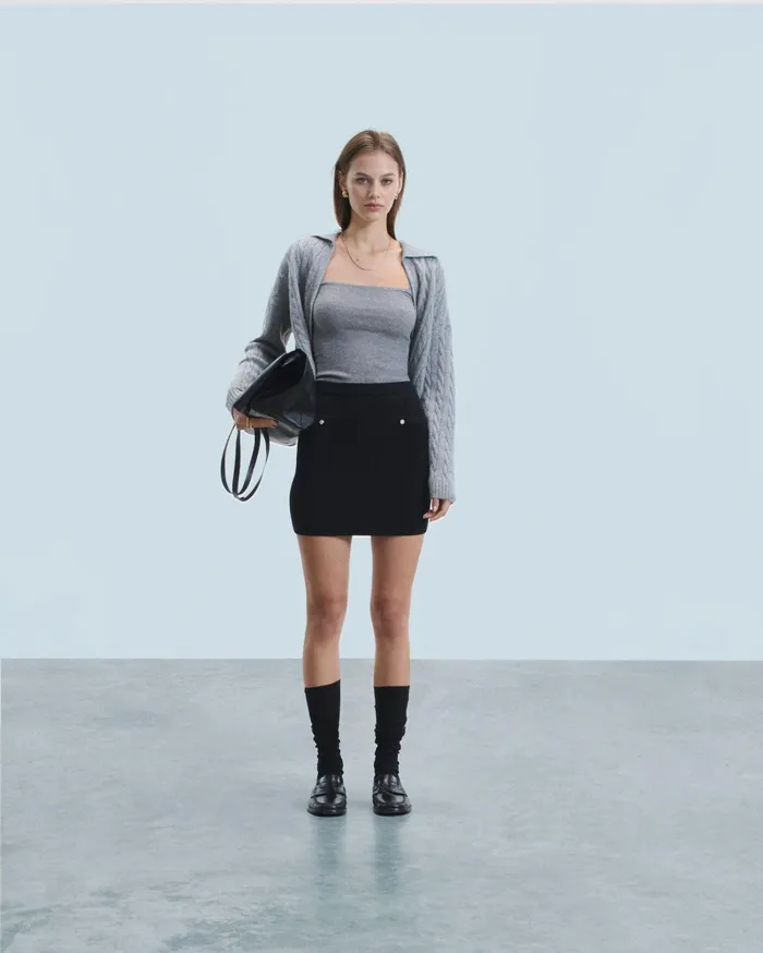 From Future Cashmere Sweaters Women Ribbed Cardigan Sweater Dark Heather Gray