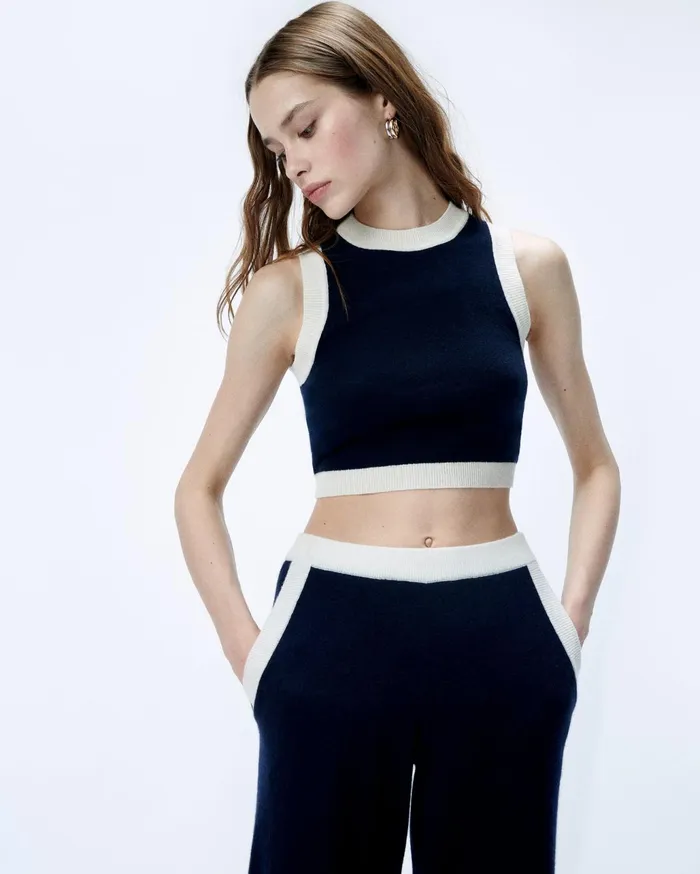 From Future Cashmere Sweaters Women TwoTone Sleeveless Sweater Navy
