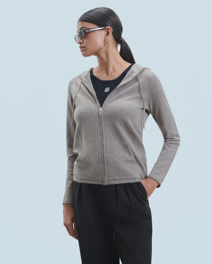 From Future Cashmere Sweaters Women Zipped Hoodie Sweater Taupe