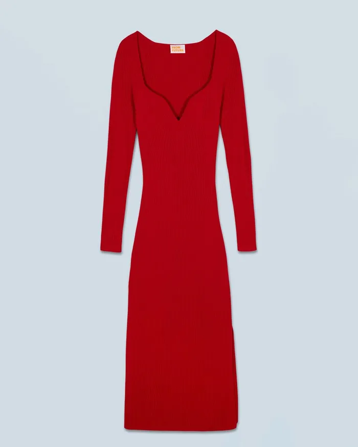 From Future Dresses and Jumpsuits Women Long Sleeve Sweetheart Neckline Long Dress Hot Red