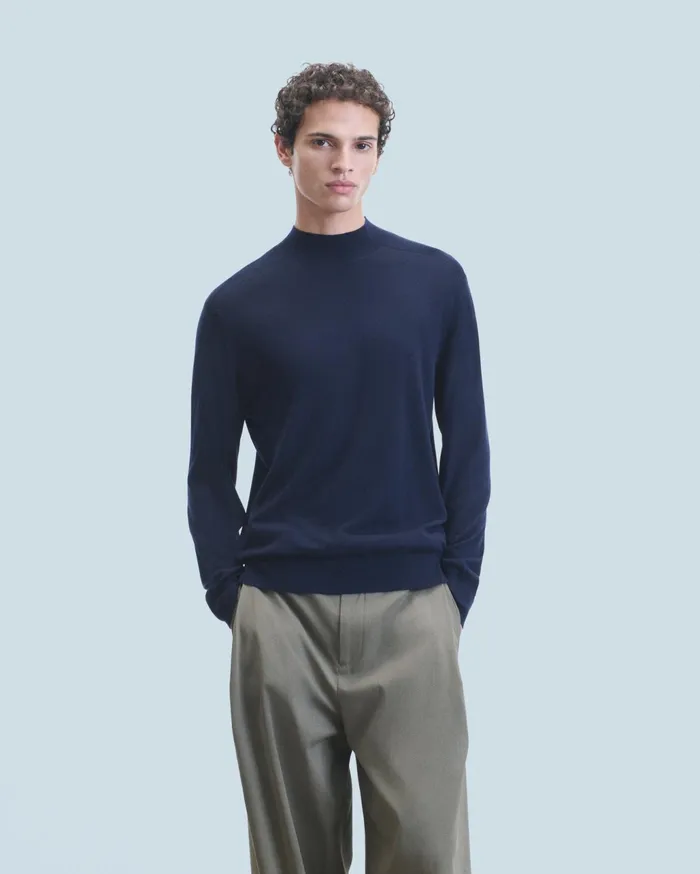 From Future Merino Wool Sweaters Men Mock Neck Sweater Navy