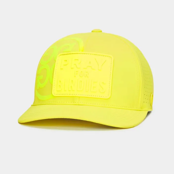GFORE Hats MenWomen PRAY FOR BIRDIES PERFORATED FEATHERWEIGHT TECH SNAPBACK HAT Solar