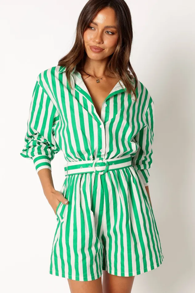 Gloria Playsuit 8211 Green Stripe Green Stripe Jumpsuits and Playsuits petalandpup Women Gloria Playsuit 8211 Green Stripe Green Stripe Jumpsuits and Playsuits petalandpup Women