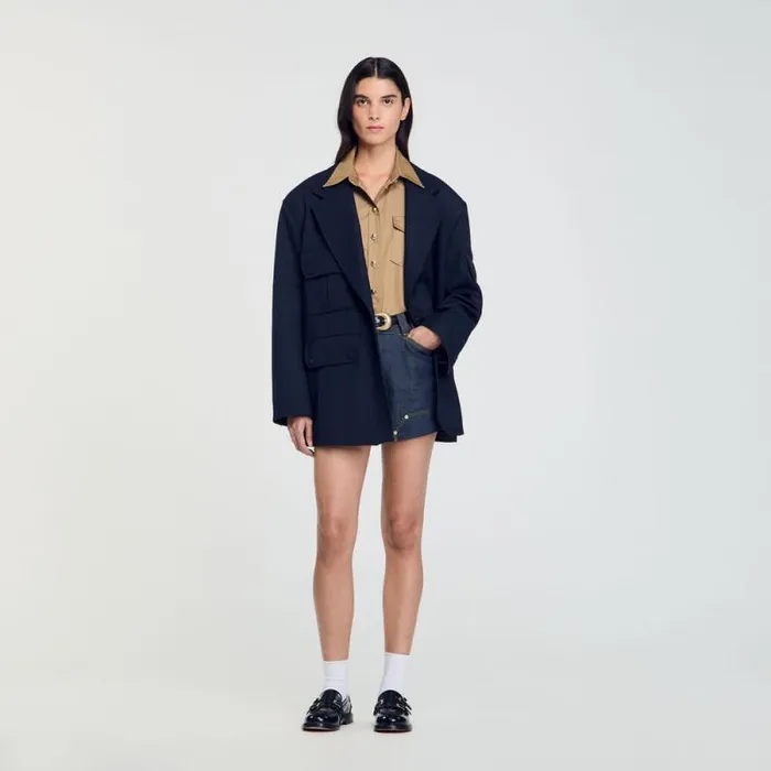 Jackets and Blazers Women SANDRO Oversized Suit Jacket Navy Blue