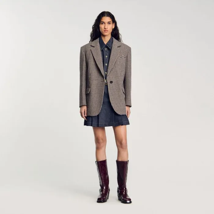 Jackets and Blazers Women SANDRO Smallcheck Suit Jacket Navy Brown