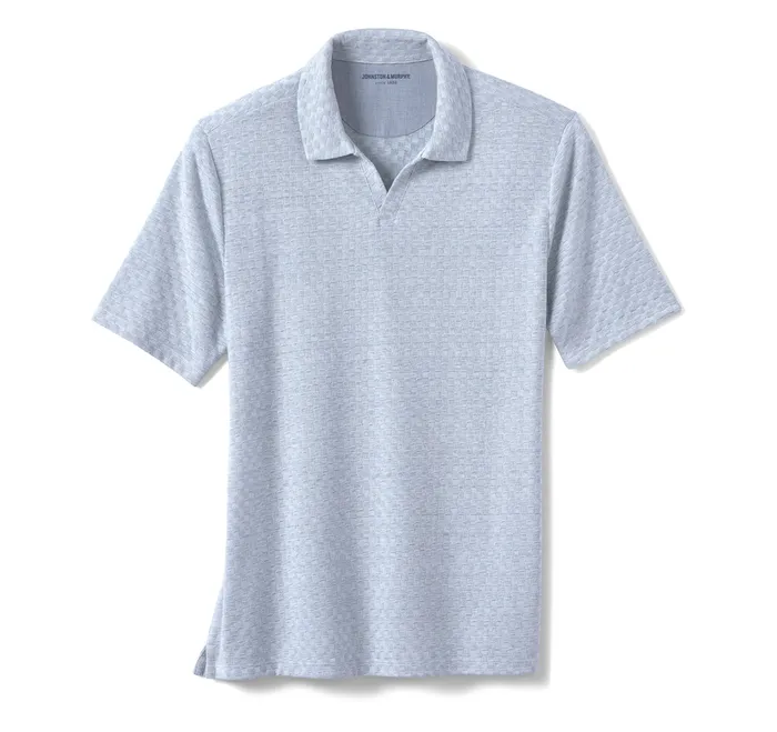 Johnston and Murphy Polos and Tees Men Basketweave VNeck Polo Light Blue