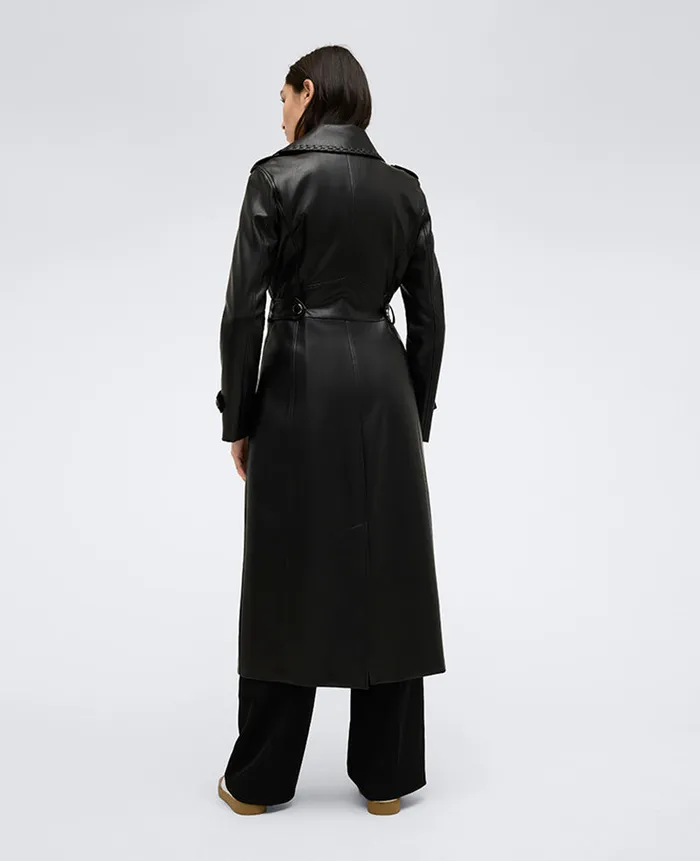 Kenneth Cole Outerwear Women Faux Leather Belted Trench Black Kenneth Cole Outerwear Women Faux Leather Belted Trench Black