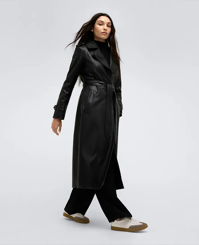 Kenneth Cole Outerwear Women Faux Leather Belted Trench Black Kenneth Cole Outerwear Women Faux Leather Belted Trench Black
