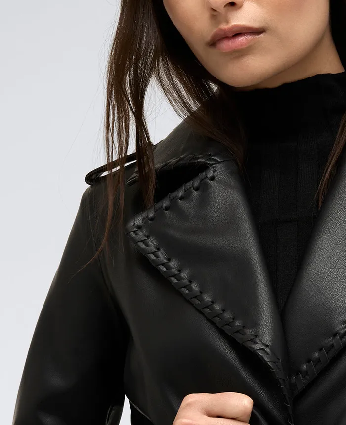 Kenneth Cole Outerwear Women Faux Leather Belted Trench Black Kenneth Cole Outerwear Women Faux Leather Belted Trench Black