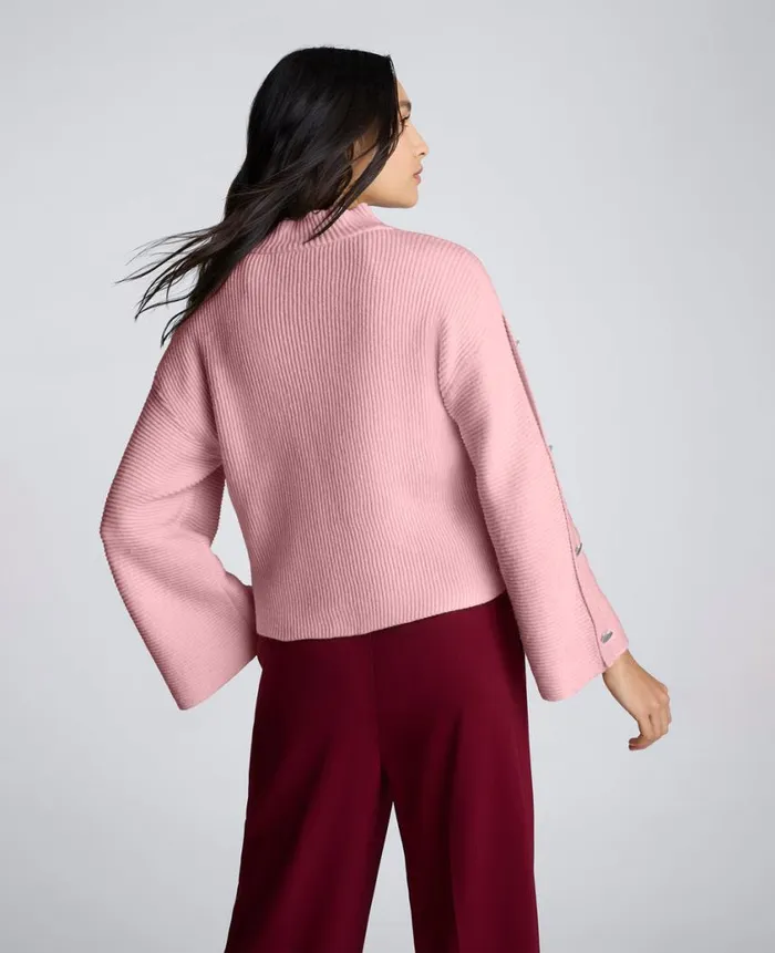 Kenneth Cole Sweaters Women Mock Neck Pullover Sweater With Placket Sleeve Pink Kenneth Cole Sweaters Women Mock Neck Pullover Sweater With Placket Sleeve Pink