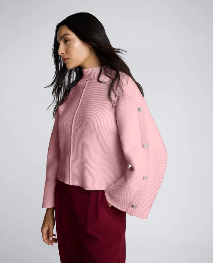 Kenneth Cole Sweaters Women Mock Neck Pullover Sweater With Placket Sleeve Pink Kenneth Cole Sweaters Women Mock Neck Pullover Sweater With Placket Sleeve Pink