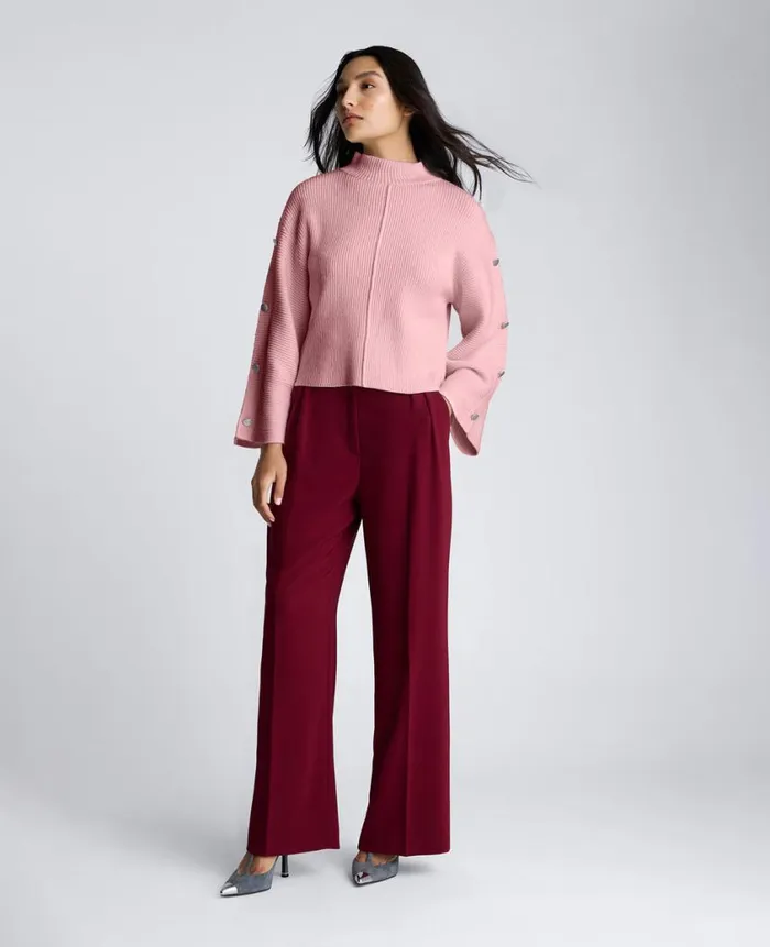 Kenneth Cole Sweaters Women Mock Neck Pullover Sweater With Placket Sleeve Pink Kenneth Cole Sweaters Women Mock Neck Pullover Sweater With Placket Sleeve Pink