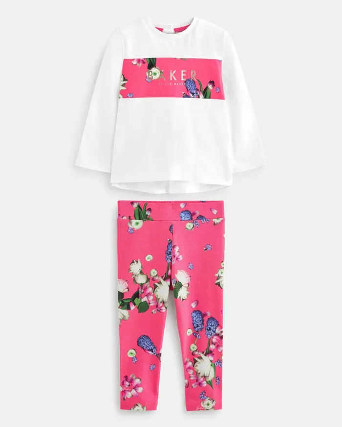 Kids FEDELMA 8211 Floral Logo TShirt And Leggings Set Pink Ted Baker Playsuits and Sets