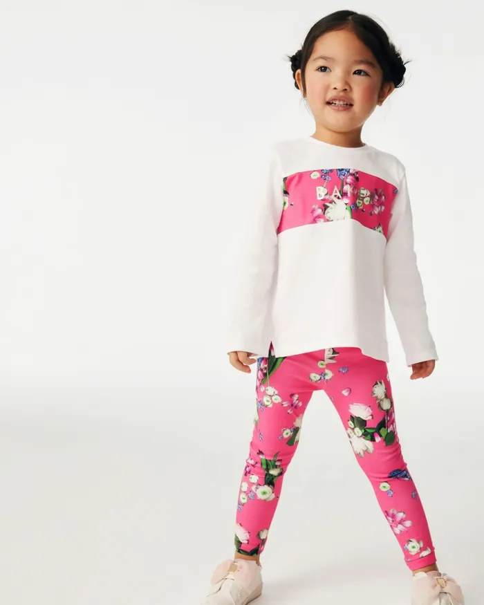 Kids FEDELMA 8211 Floral Logo TShirt And Leggings Set Pink Ted Baker Playsuits and Sets