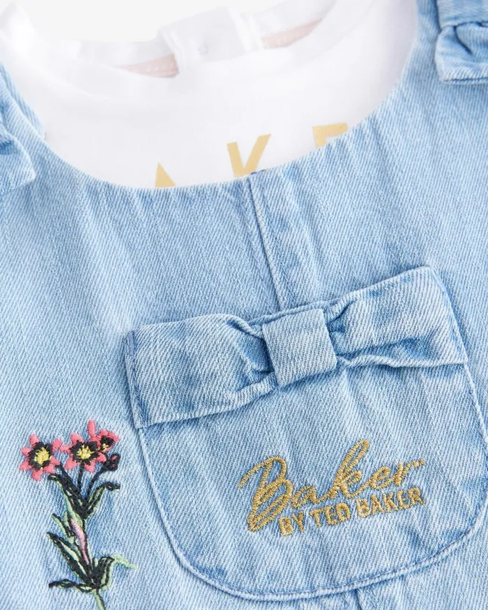 Kids LEMONIE 8211 Embroidered Dungarees And TShirt Set Blue Ted Baker Playsuits and Sets