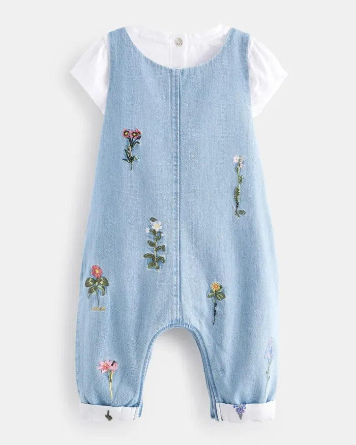 Kids LEMONIE 8211 Embroidered Dungarees And TShirt Set Blue Ted Baker Playsuits and Sets