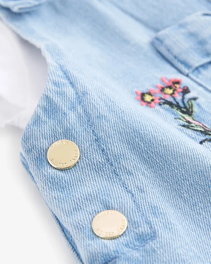 Kids LEMONIE 8211 Embroidered Dungarees And TShirt Set Blue Ted Baker Playsuits and Sets