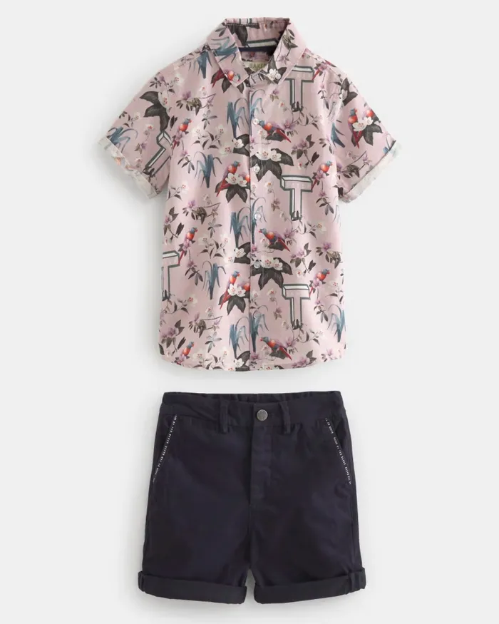 Kids MALCOLM 8211 Printed Shirt And Chino Shorts Set Navy Ted Baker Sets and Outfits