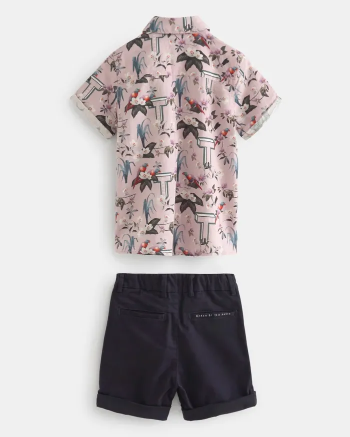 Kids MALCOLM 8211 Printed Shirt And Chino Shorts Set Navy Ted Baker Sets and Outfits