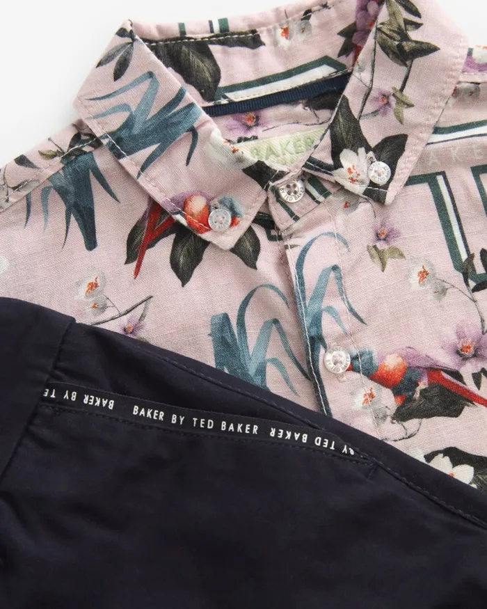 Kids MALCOLM 8211 Printed Shirt And Chino Shorts Set Navy Ted Baker Sets and Outfits