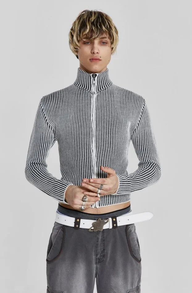 Knitwear Men Jaded London Shadow White Lucid Knit Track Top