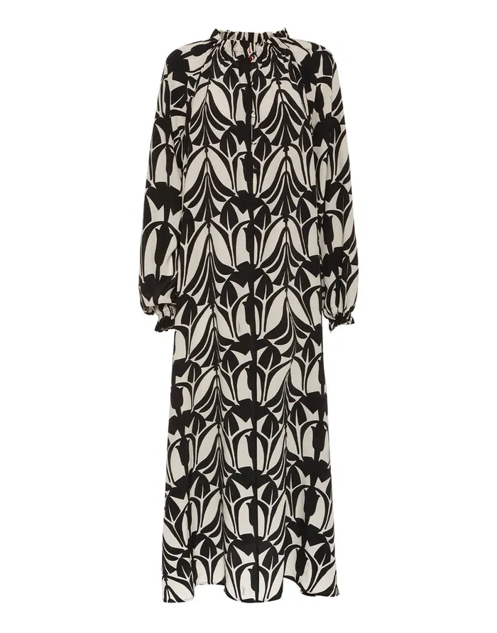 La Doublej Cerere Shirt Dress Papyrus Black and White In Crepe De Chine Silk Women Party Dressing