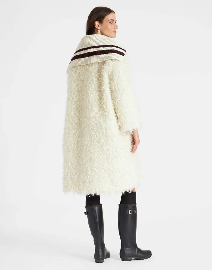 La Doublej Iris Coat Ivory In Mohair Eco Fur Women Outerwear