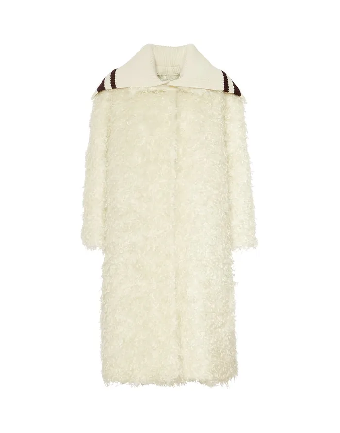 La Doublej Iris Coat Ivory In Mohair Eco Fur Women Outerwear
