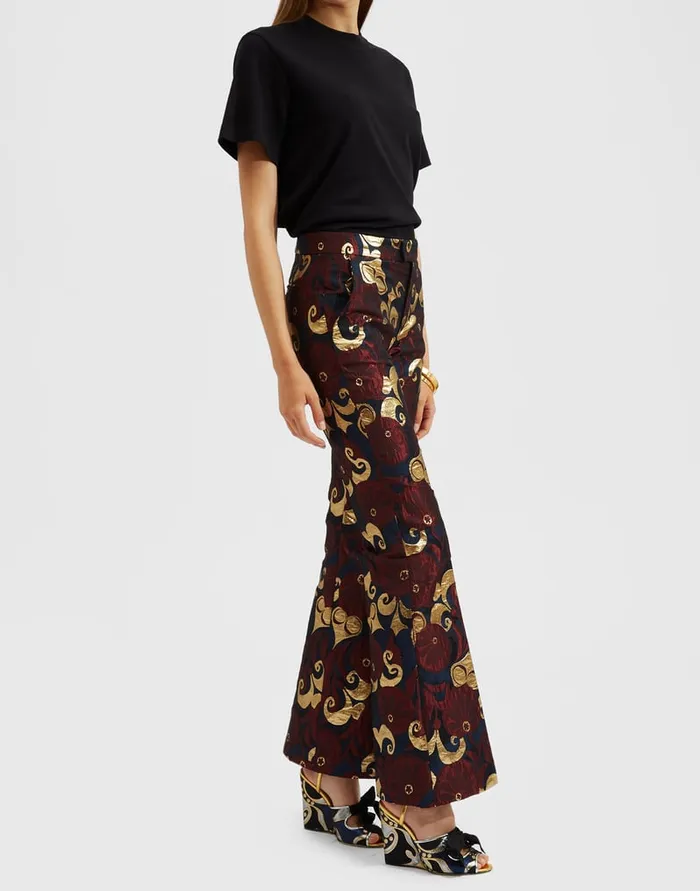 La Doublej Saturday Night Pants Moonflower Gold In Jacquard Women Shorts and Pants
