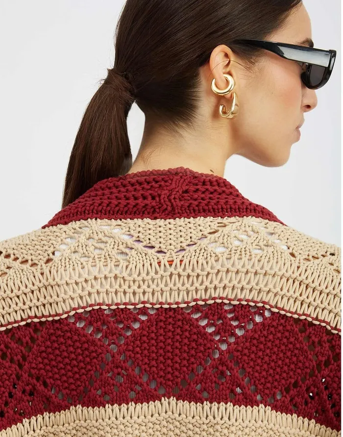 La Doublej Summer Bolero Solid Ivory In Cable Chain Women Knitwear