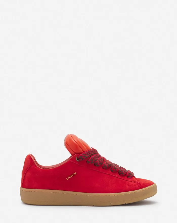 Lanvin X Future Hyper Curb Sneakers In Leather And Suede For Men Poppy Redorange Men Lanvin Sneakers