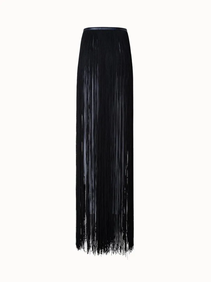 Leather Belt With Long Fringes Black Women Akris Belts