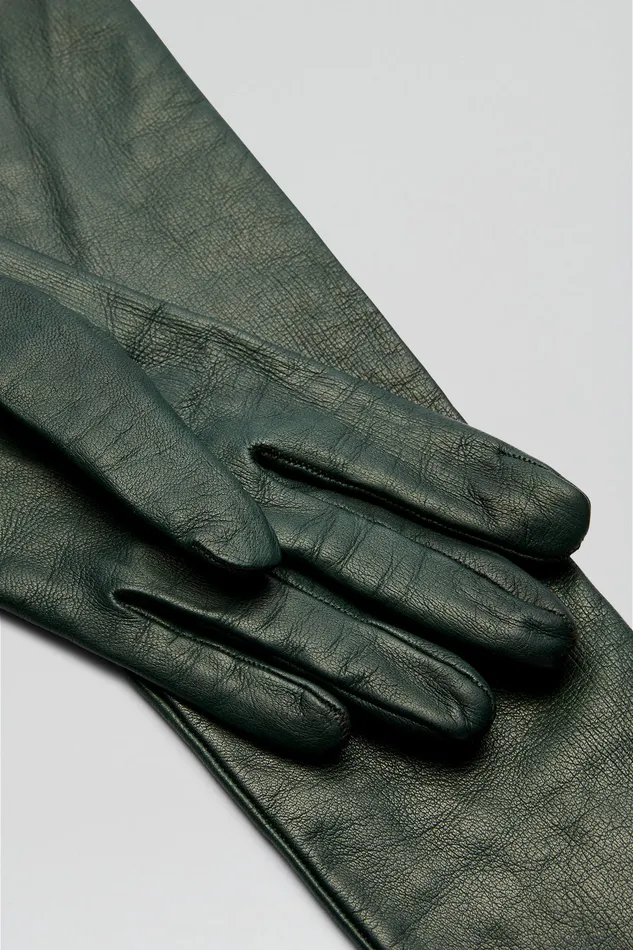 LEATHER GLOVES DARK GREEN Leather Scanlan Theodore Women LEATHER GLOVES DARK GREEN Leather Scanlan Theodore Women