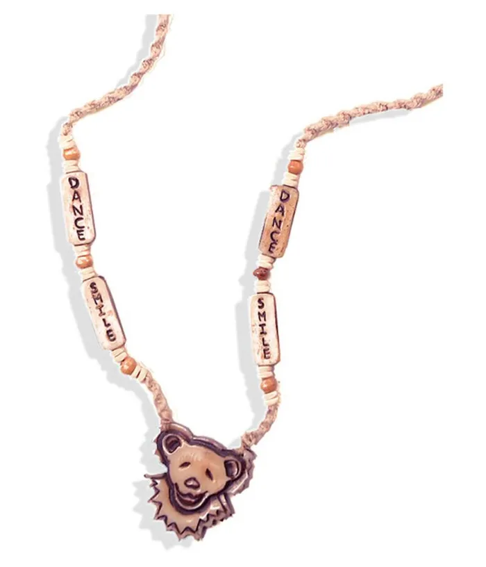 Liquid Blue Jewelry Accessories Bear Face And Smile Dance Bone Bead Hemp Necklace