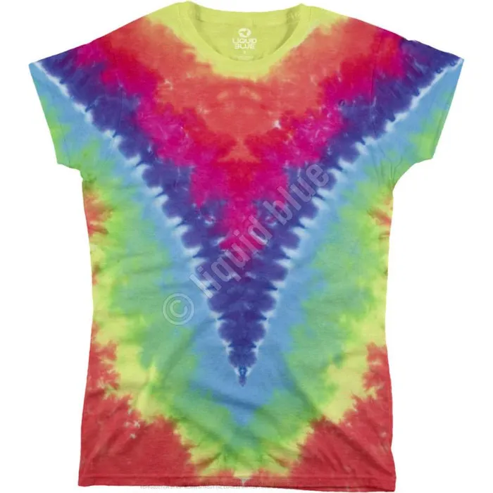 Liquid Blue Juniors Long Length Women Rainbow V Unprinted Juniors Long Length TieDye TShirt