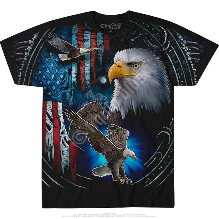 Liquid Blue TShirt Men Tribal Eagle Black TShirt