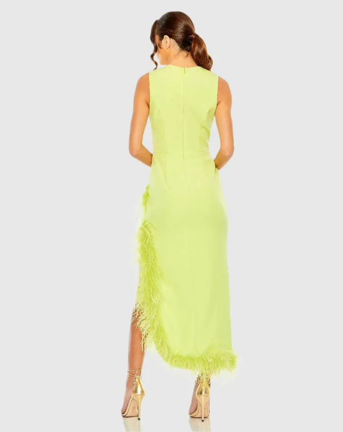 Mac Duggal Sleeveless Faux Wrap Dress with Feather Detail Black Women Daytime Dresses Mac Duggal Sleeveless Faux Wrap Dress with Feather Detail Black Women Daytime Dresses