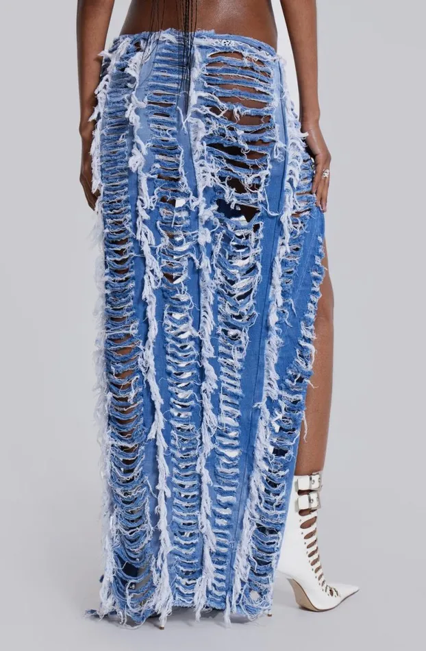 Maxi Skirts Women Jaded London Shredded Denim Maxi Skirt