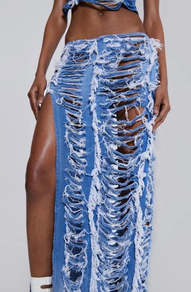 Maxi Skirts Women Jaded London Shredded Denim Maxi Skirt