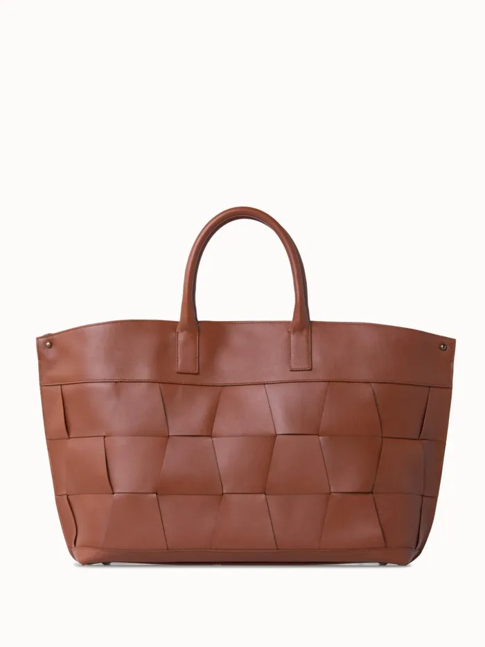 Medium Ai Messenger Bag In Braided Leather Trapezoids Caramel Women Akris Tote Bags