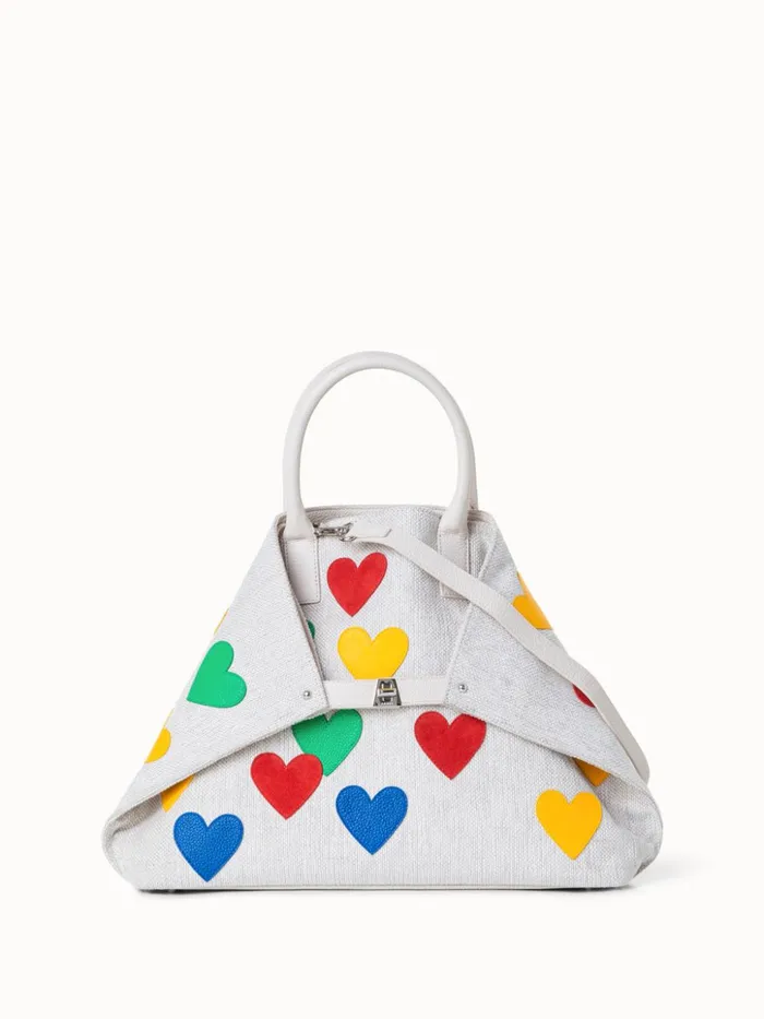 Medium Ai Messenger Bag In Canvas With Leather Hearts Multicolor Women Akris Top Handle Bags Medium Ai Messenger Bag In Canvas With Leather Hearts Multicolor Women Akris Top Handle Bags