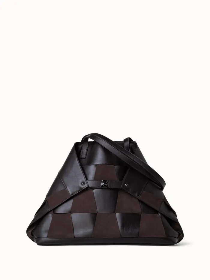 Medium Ai Shoulder Bag In Braided Leather And Nubuck Trapezoids Mocca Women Akris Tote Bags Medium Ai Shoulder Bag In Braided Leather And Nubuck Trapezoids Mocca Women Akris Tote Bags