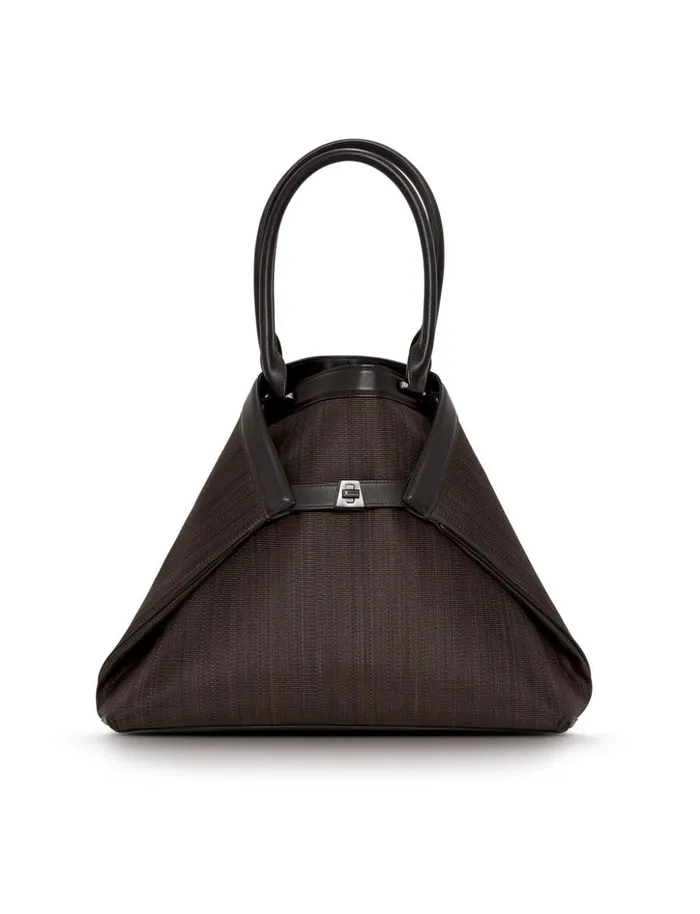 Medium Handbag In Horsehair And Graphite Colored Hardware With Smartphone Pocket Mocca Women Akris Top Handle Bags Medium Handbag In Horsehair And Graphite Colored Hardware With Smartphone Pocket Mocca Women Akris Top Handle Bags