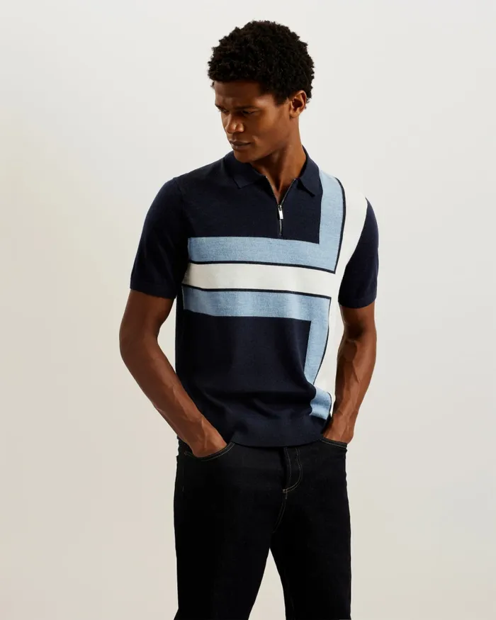 Men AMBLER 8211 Colour Block T Wool Polo Shirt Navy Ted Baker Jumpers and Knitwear Men AMBLER 8211 Colour Block T Wool Polo Shirt Navy Ted Baker Jumpers and Knitwear