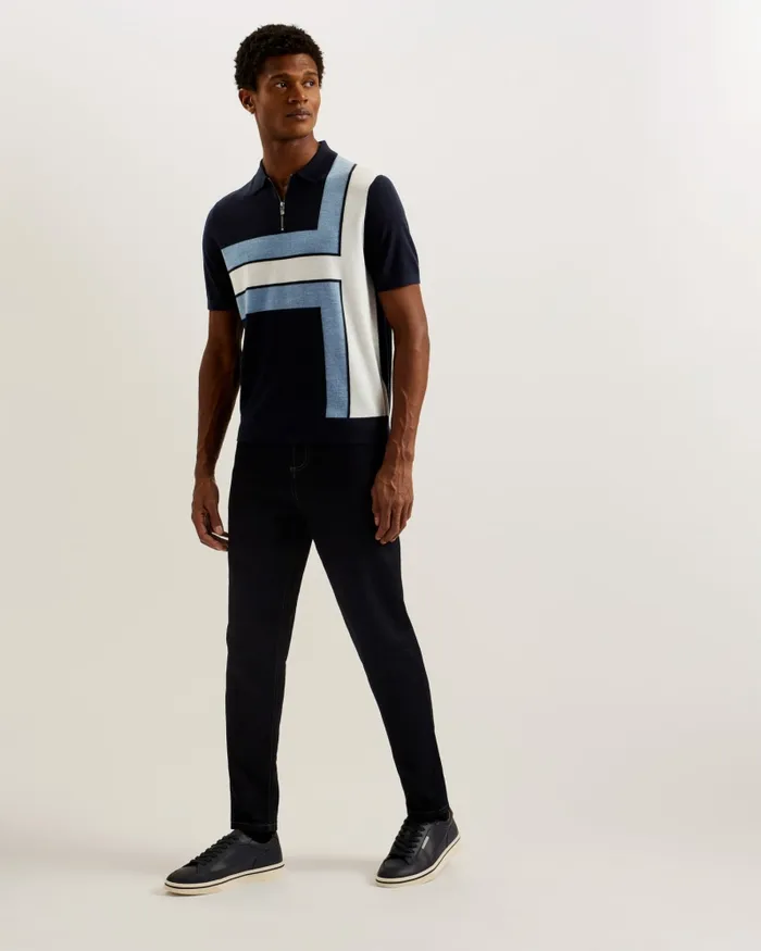 Men AMBLER 8211 Colour Block T Wool Polo Shirt Navy Ted Baker Jumpers and Knitwear Men AMBLER 8211 Colour Block T Wool Polo Shirt Navy Ted Baker Jumpers and Knitwear