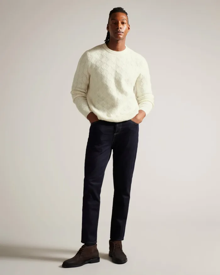 Men ATCHET 8211 Wool Blend Cable Knit Jumper Ecru Ted Baker Jumpers and Knitwear