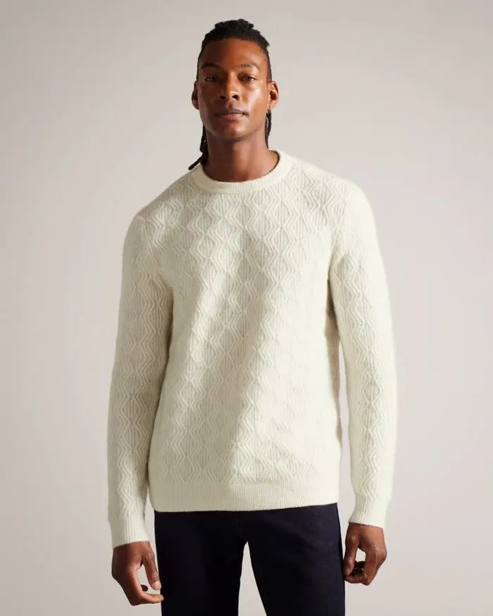 Men ATCHET 8211 Wool Blend Cable Knit Jumper Ecru Ted Baker Jumpers and Knitwear
