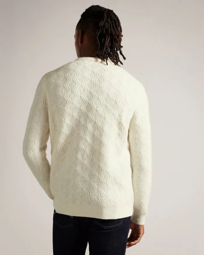 Men ATCHET 8211 Wool Blend Cable Knit Jumper Ecru Ted Baker Jumpers and Knitwear